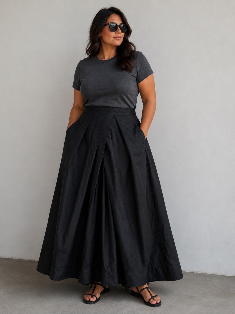 Monique Lhuillier Black Maxi Skirt 14 Gothic Dark Romantic Avant Garde Draped